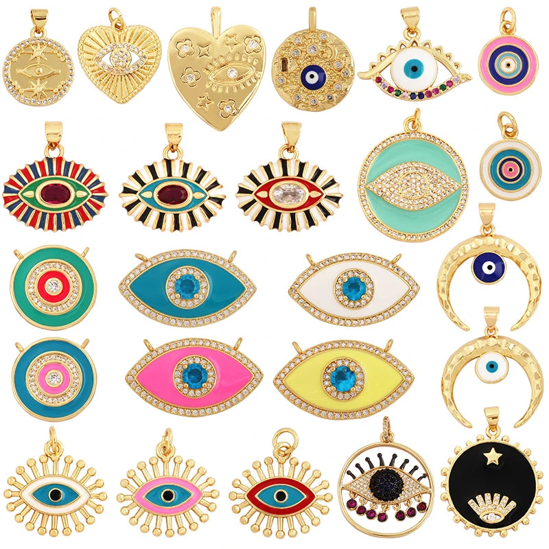 Style Star Moon  Colourful Amulet Turkish Lucky Evil Eye Charm Pendant,Inlaid Zircon Jewelry Necklace Bracelet Accessories