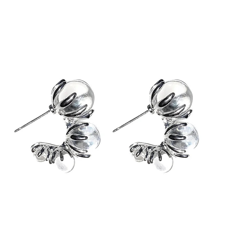 New Trend Silver Color Plated Transparent Round Balls Stud Earrings For Women Korean Earring For Girl Jewelry Wholesale