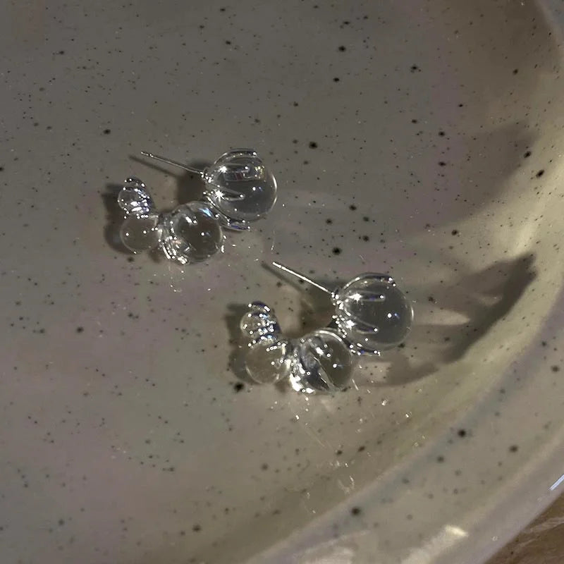 New Trend Silver Color Plated Transparent Round Balls Stud Earrings For Women Korean Earring For Girl Jewelry Wholesale