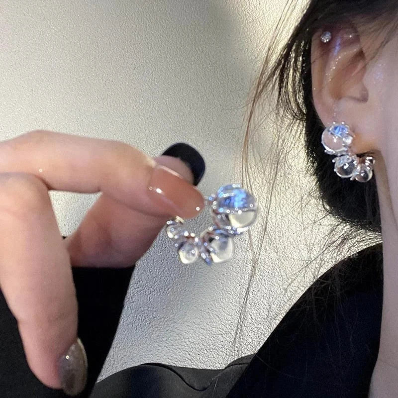New Trend Silver Color Plated Transparent Round Balls Stud Earrings For Women Korean Earring For Girl Jewelry Wholesale