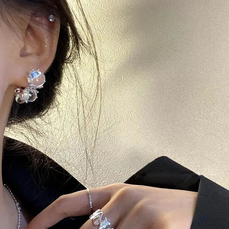 New Trend Silver Color Plated Transparent Round Balls Stud Earrings For Women Korean Earring For Girl Jewelry Wholesale
