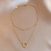 Trend Stainless Steel Double Layer Bead Annulation Pendant Necklace For Women Stacked Choker Party Gift  Jewelry