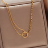 Trend Stainless Steel Double Layer Bead Annulation Pendant Necklace For Women Stacked Choker Party Gift  Jewelry