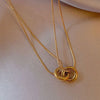 Trend Stainless Steel Double Layer Bead Annulation Pendant Necklace For Women Stacked Choker Party Gift  Jewelry
