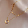 Trend Stainless Steel Double Layer Bead Annulation Pendant Necklace For Women Stacked Choker Party Gift  Jewelry