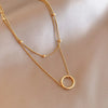 Trend Stainless Steel Double Layer Bead Annulation Pendant Necklace For Women Stacked Choker Party Gift  Jewelry