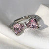 New Trendy Elegant Pink Zircon Rings for Women Engagement Design Opening Love Heart Chain Rings Female Wedding Jewelry