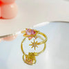 New Trendy Elegant Pink Zircon Rings for Women Engagement Design Opening Love Heart Chain Rings Female Wedding Jewelry