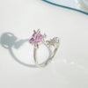 New Trendy Elegant Pink Zircon Rings for Women Engagement Design Opening Love Heart Chain Rings Female Wedding Jewelry