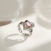 New Trendy Elegant Pink Zircon Rings for Women Engagement Design Opening Love Heart Chain Rings Female Wedding Jewelry