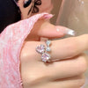 New Trendy Elegant Pink Zircon Rings for Women Engagement Design Opening Love Heart Chain Rings Female Wedding Jewelry