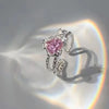 New Trendy Elegant Pink Zircon Rings for Women Engagement Design Opening Love Heart Chain Rings Female Wedding Jewelry