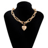 Trendy Punk Exaggerated Metal Statement Short Collar Clavicle Chain Geometric Heart Pendant Necklace Vintage Hip Hop Jewelry