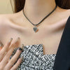 New Vintage Black Zircon Heart Pedants Gothic Girls Sexy Leather Rope Choker Temperament Aesthetic Women Necklaces Jewelry Gift