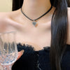 New Vintage Black Zircon Heart Pedants Gothic Girls Sexy Leather Rope Choker Temperament Aesthetic Women Necklaces Jewelry Gift