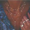Vintage Crystal Geometry Star Moon Lock Necklace For Women 2020 Boho Multi-level Pendants Necklaces Chokers Jewelry Gift