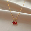 Wine Red Cherry Gold Colour Pendant Necklace For Women Personality  Necklace Wedding Jewelry Birthday Gifts