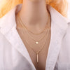 Women  Gold Color 3 Layers Chain Necklace Hollow Out Triangle Long Pendant Necklaces Jewelry Jewelry Gift