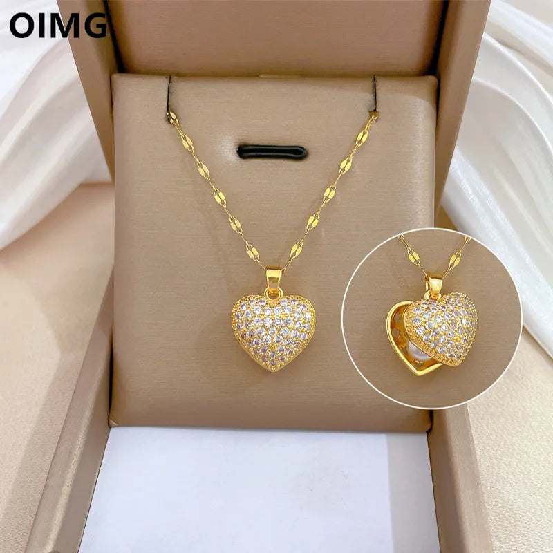 OIMG 316L Stainless Steel Gold Plated Temperament Shy Pearl Pendant Neckalce For Women Girls Wedding Party Jewelry