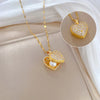 OIMG 316L Stainless Steel Gold Plated Temperament Shy Pearl Pendant Neckalce For Women Girls Wedding Party Jewelry