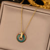 OIMG 316L Stainless Steel Jewelry Sets for Woman 3 Color Oval Gear Pendant Necklaces and Earrings Set Bohemian Style