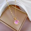 OIMG Stainless Steel Multiple Styles  Design Heart Flower Zircon Pendant Necklace for Women Girls Elegant   Jewelry