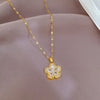 OIMG Stainless Steel Multiple Styles  Design Heart Flower Zircon Pendant Necklace for Women Girls Elegant   Jewelry