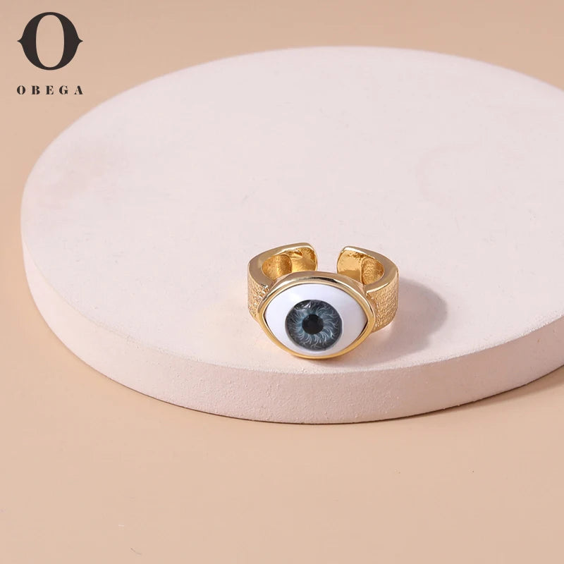Obega Vintage Simple Evil Eye Rings For Women Gothic Gold Color Lucky Turkish Blue One Eyed Finger Ring  Jewelry Gifts