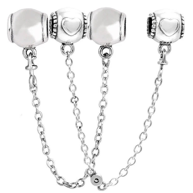 Original Embossed Love Heart Signature Smooth Safety Chain Beads Fit Europe 925 Sterling Silver Charm Bracelet DIY Jewelry