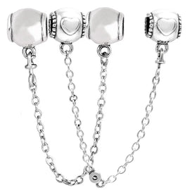 Original Embossed Love Heart Signature Smooth Safety Chain Beads Fit Europe 925 Sterling Silver Charm Bracelet DIY Jewelry