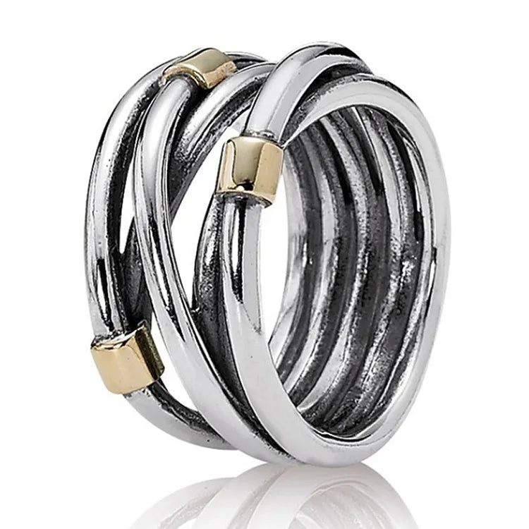 Original Eternity Entwined Silver Gold Rope Bands Ring For 925 Sterling Silver Ring Women Party Gift Europe DIY Jewelry
