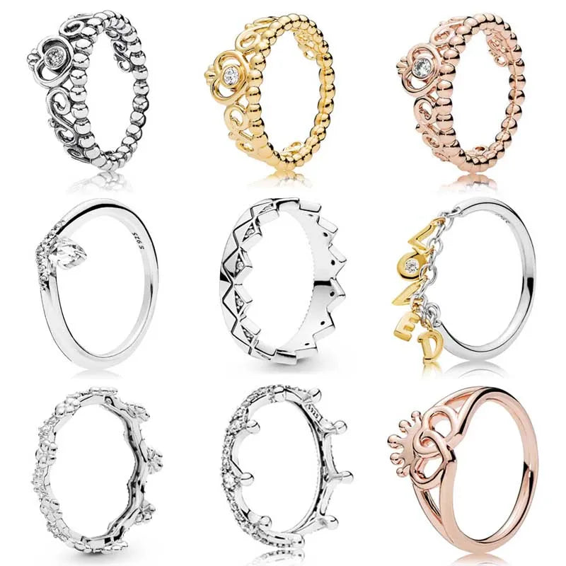 Original Golden My Princess Tiara Classic Wish Exotic Crown Rings With Crystal Ring 925 Sterling Silver Ring Europe Jewelry
