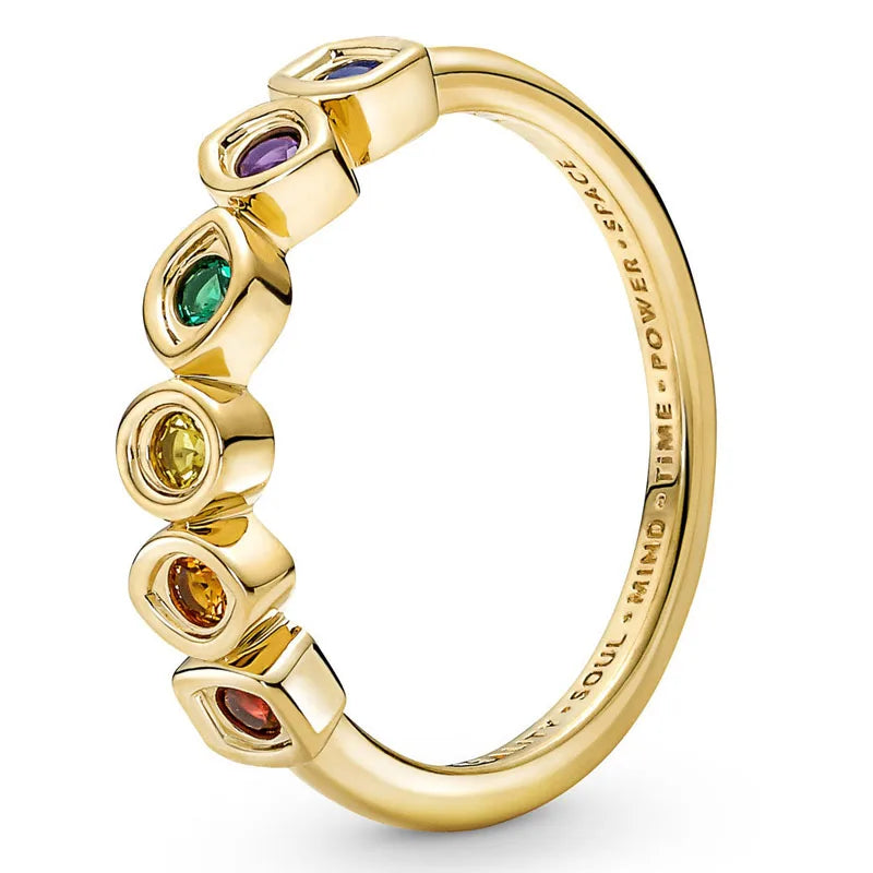 Original Golden Shine Infinity Stones Ring With Colorful Crystal For Women 925 Sterling Silver Ring Gift Fine Europe Jewelry