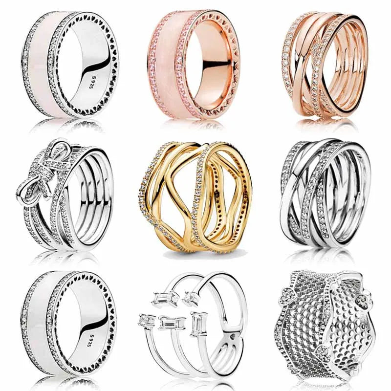 Original Lace Of Love Silver Enamel With Heart Ring Shards of Sparkle With Crystal 925 Sterling Silver Ring Europe Jewelry