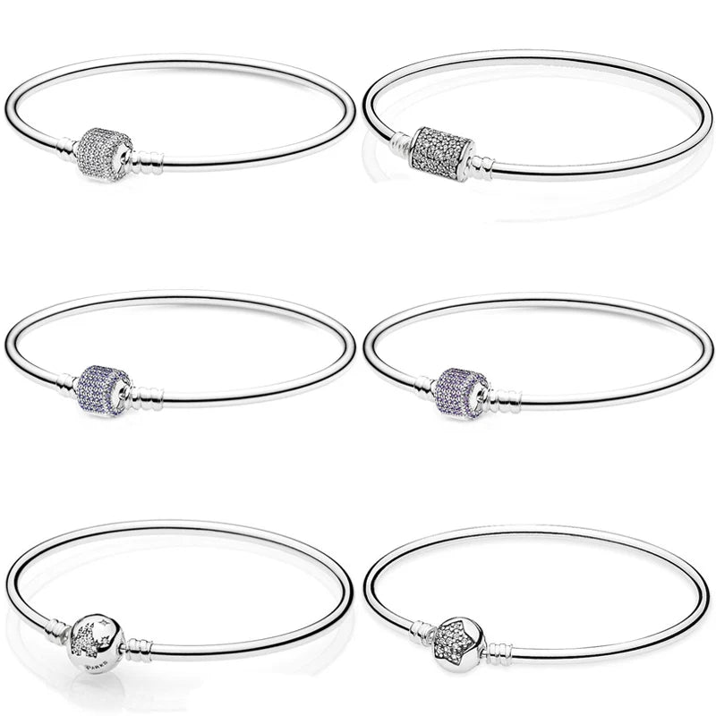 Original Moment Signature Barrel Star Castle Clasp Bangle 925 Sterling Silver Bangle Fit Europe Bead Charm Diy Jewelry