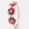 Original Pink Enamel Flower With Crystal Ring For Women 925 Sterling Silver Ring Wedding Party Gift Europe Jewelry