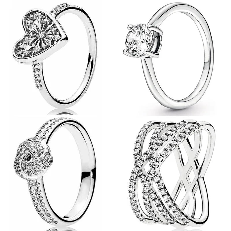 Original Sparkling Solitaire Heart Of Winter Frost Cosmic Lines Love Knot Ring Fit 925 Sterling Silver Ring Europe Diy Jewelry