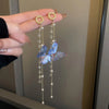 Pearl Crystal Butterfly Tassel French Design Super Fairy Earrings For Women Korean Earring Birthday Party Jewelry Gifts