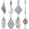 Pearl Drop Pine Needle Leave Feather Wheat Necklace Pendant Beads 925 Sterling Silver Charm Fit Popular Bracelet DIY Jewelry