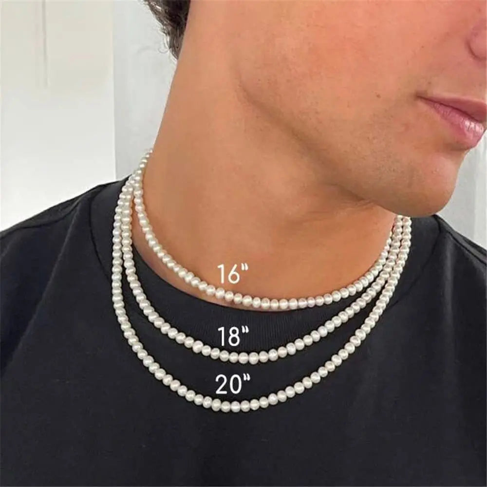 Pearl Necklace Men Simple Handmade Strand Bead Necklace   Trendy Men Jewelry for Women Girls Wedding Banquet Necklaces