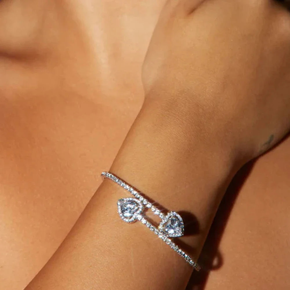 Personality Zircon Heart Cuff Bracelet Bangle Full Rhinestone Opening Bracelets for Women Accessories Jewelry