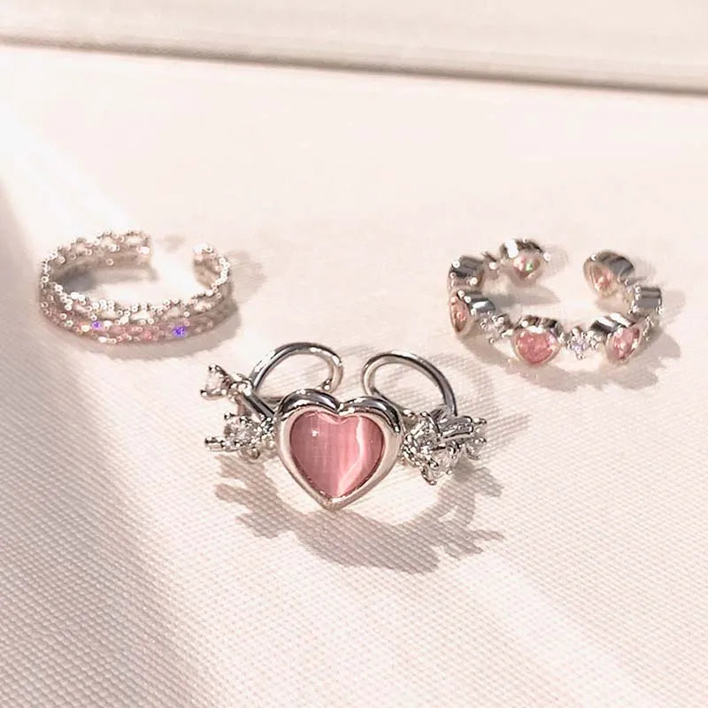 Pink Love Heart Rings for Women Opening Personality Thorn Finger Ring  Sweet Girls Jewelry Wedding Party Accessories 2023