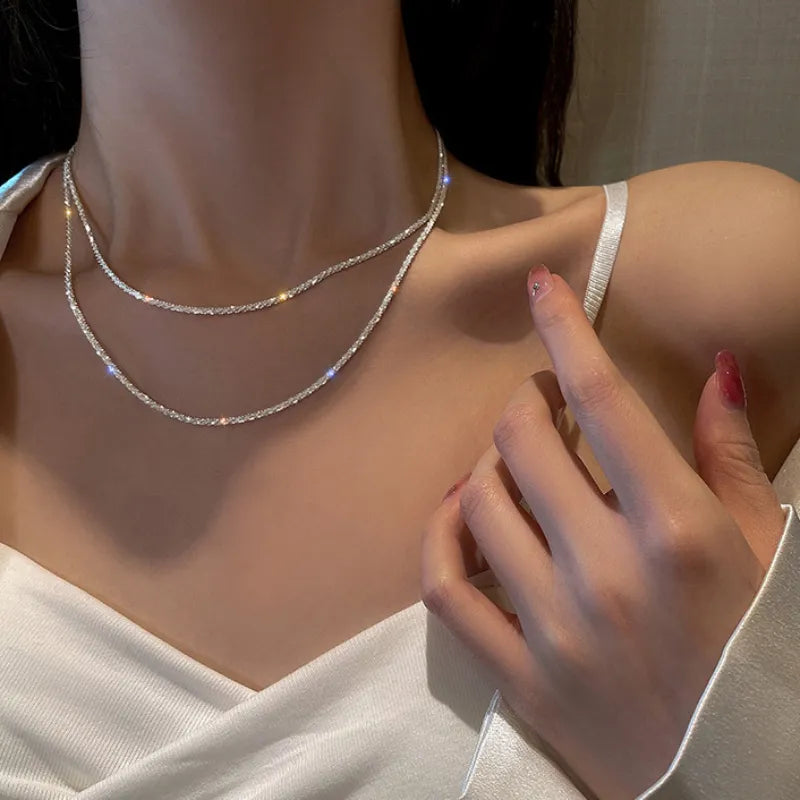 Popular Sparkling Necklace For Women Clavicle Chain Choker Silver Color  Jewelry Wedding Party Birthday Gift