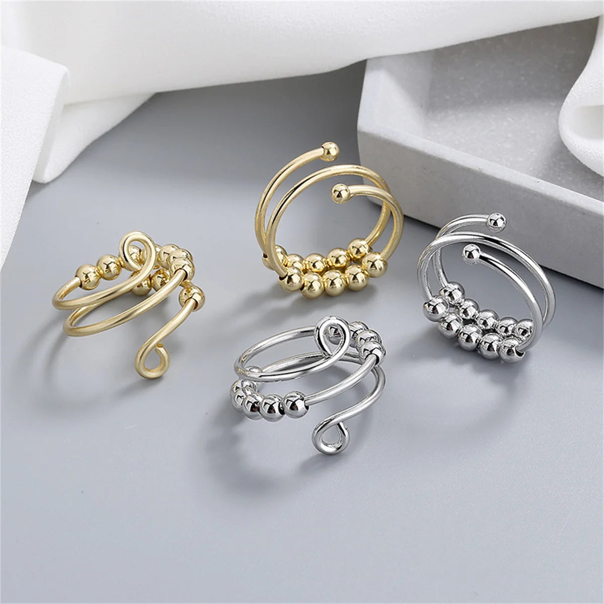 Punk Anxiety Rings For Women Men Spiral Fidget Beads Ring  Trend Jewelry Rotate Freely Anti Stress Stainless Steel Ring Gift