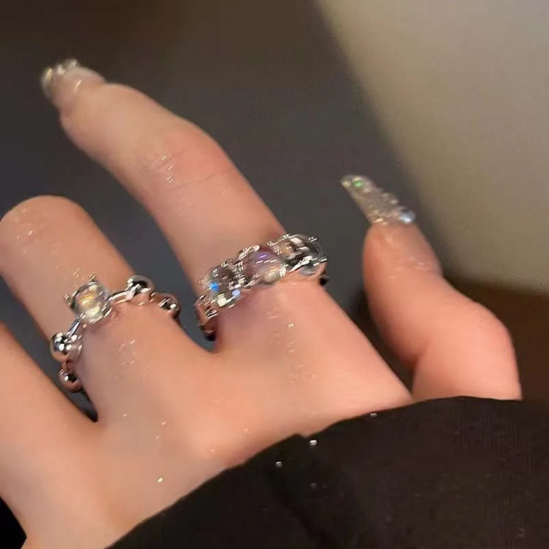 Punk Gothic Opal Finger Rings for Women Girls Kpop Sweet Cool Adjustable Ring Y2K Aesthetic Jewelry Gifts Wholesale