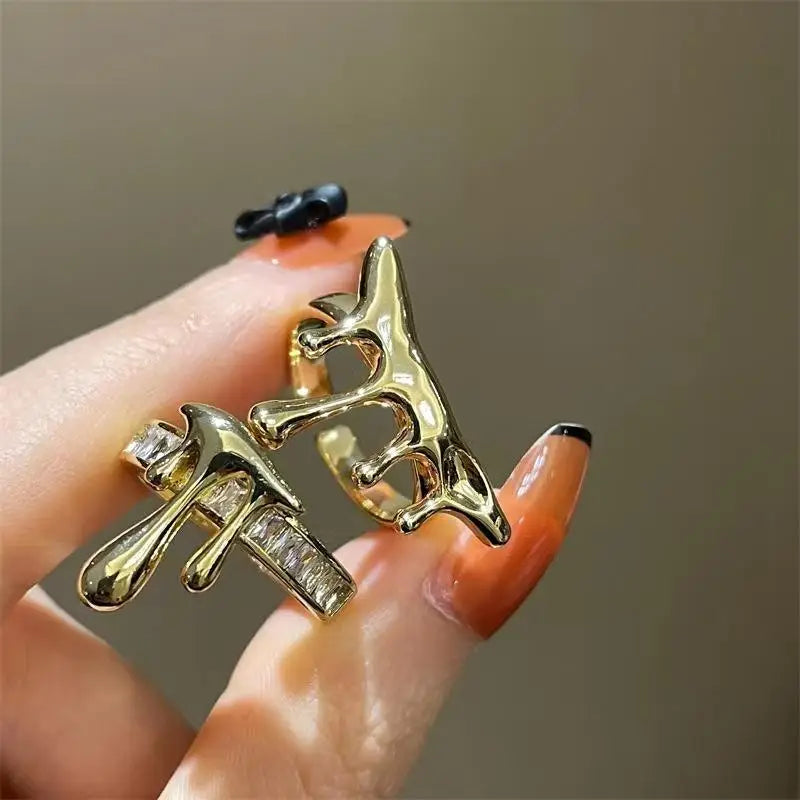 Punk Hiphop Liquid Metal Water Drop Rings Hollow Bump Texture Lava Open Ring Gold Color Tin Foil Rings Party Jewelry