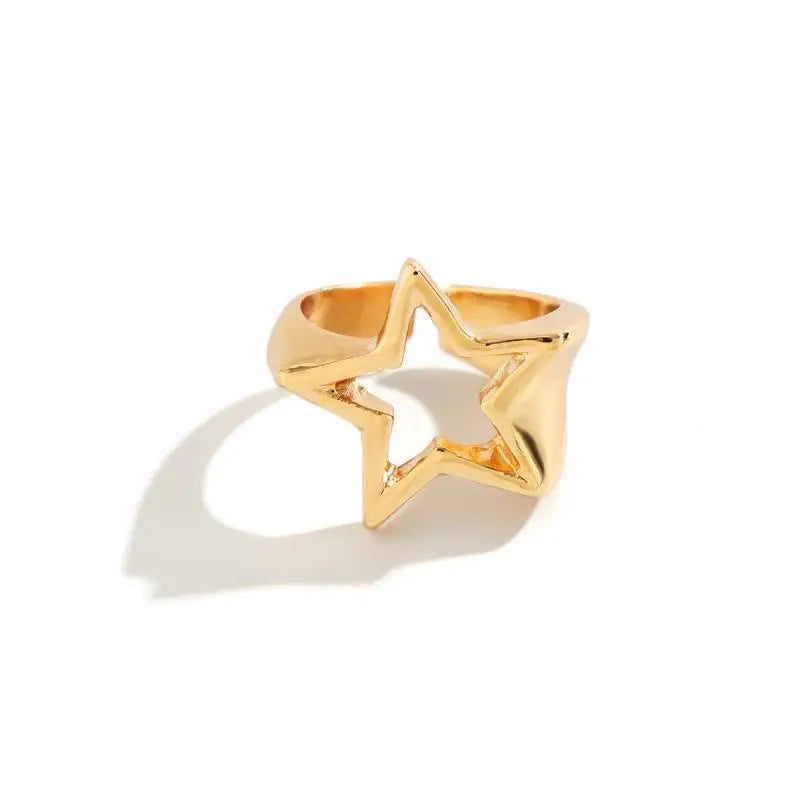 Punk Hollow Out Thick Geometric Star Open Ring for Women Men Minimalist Silver Color Ring Party Hip Hop Jewelry