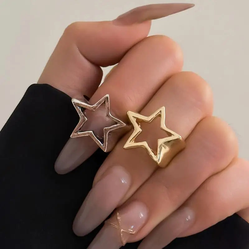Punk Hollow Out Thick Geometric Star Open Ring for Women Men Minimalist Silver Color Ring Party Hip Hop Jewelry