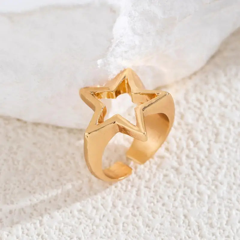 Punk Hollow Out Thick Geometric Star Open Ring for Women Men Minimalist Silver Color Ring Party Hip Hop Jewelry