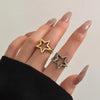 Punk Hollow Out Thick Geometric Star Open Ring for Women Men Minimalist Silver Color Ring Party Hip Hop Jewelry